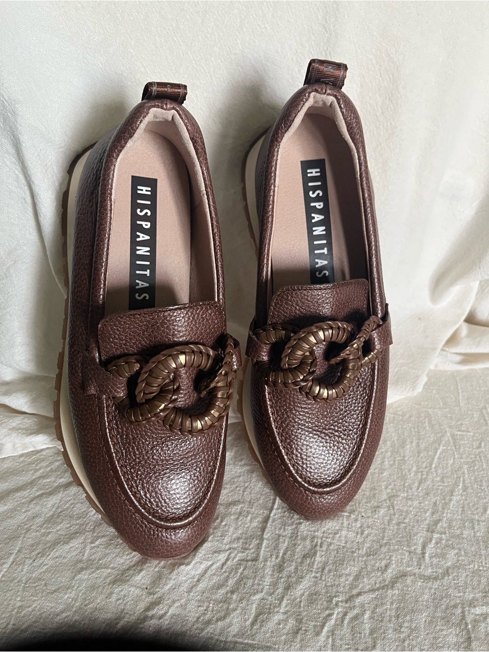 Hispanitas Women's Brown Leather Loafers-Euro Size 39 US 9/9.5